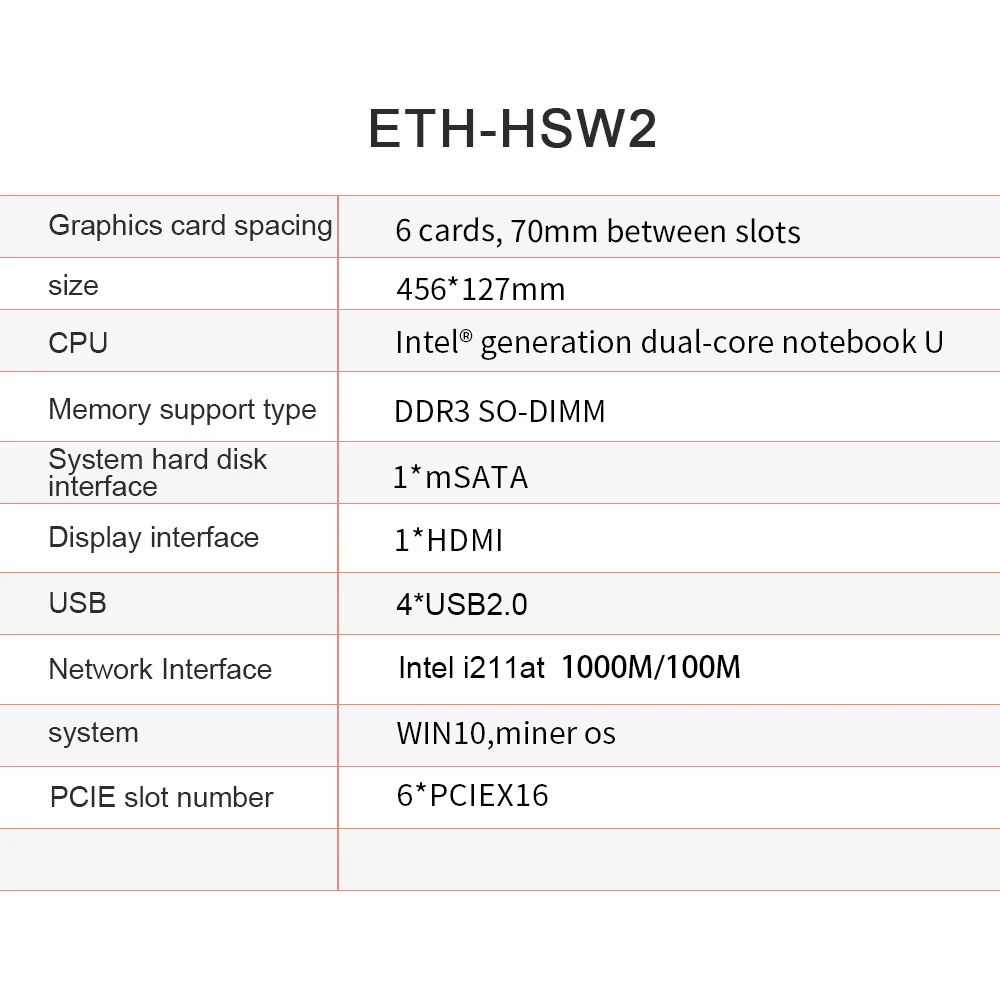 Набор материнской платы для майнинга ETH-HSW2 6 GPU (расстояние 70 мм) с 64 Гб mSATA SSD