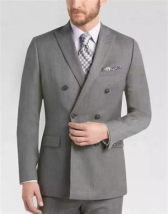 

2021 Classic Gray Double Breasted Wedding Groom Suit Terno Masculino Men Slim Fit Tuxedo Prom Best Man Blazer (Jacket+Pants)