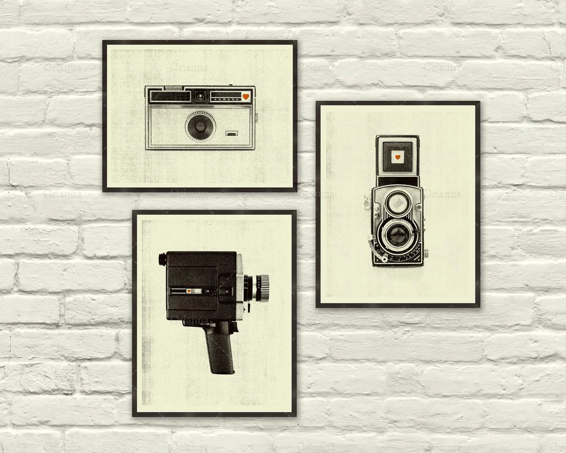 Винтажные камеры с надписью LOVE Art плакаты сердца кассеты винил часы радио музыка