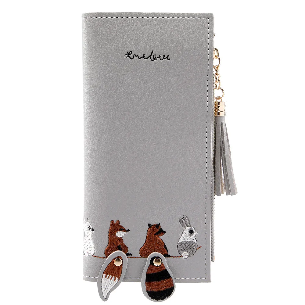 2019 женский кошелек с лисой кошкой кожаный длинной кисточкой для монет держатель