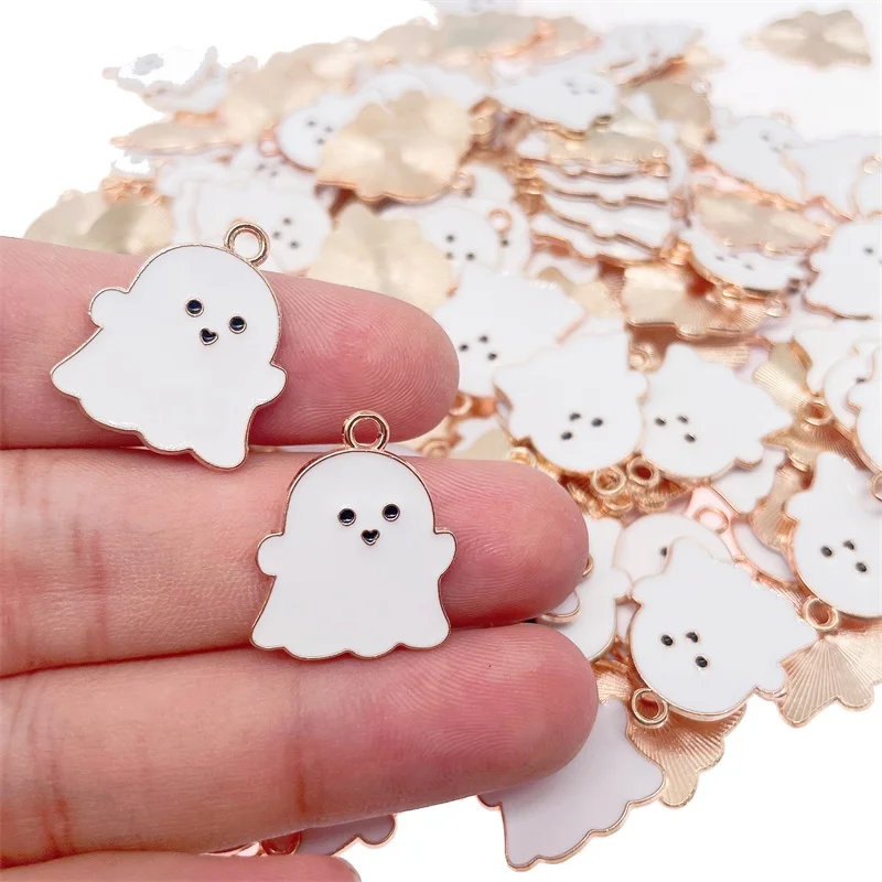 20Pcs/Set Cartoon Funny Ghost Dripping Oil Alloy Charm Golden Enamel Halloween Pendant DIY Jewelry Making Accessories Wholesale