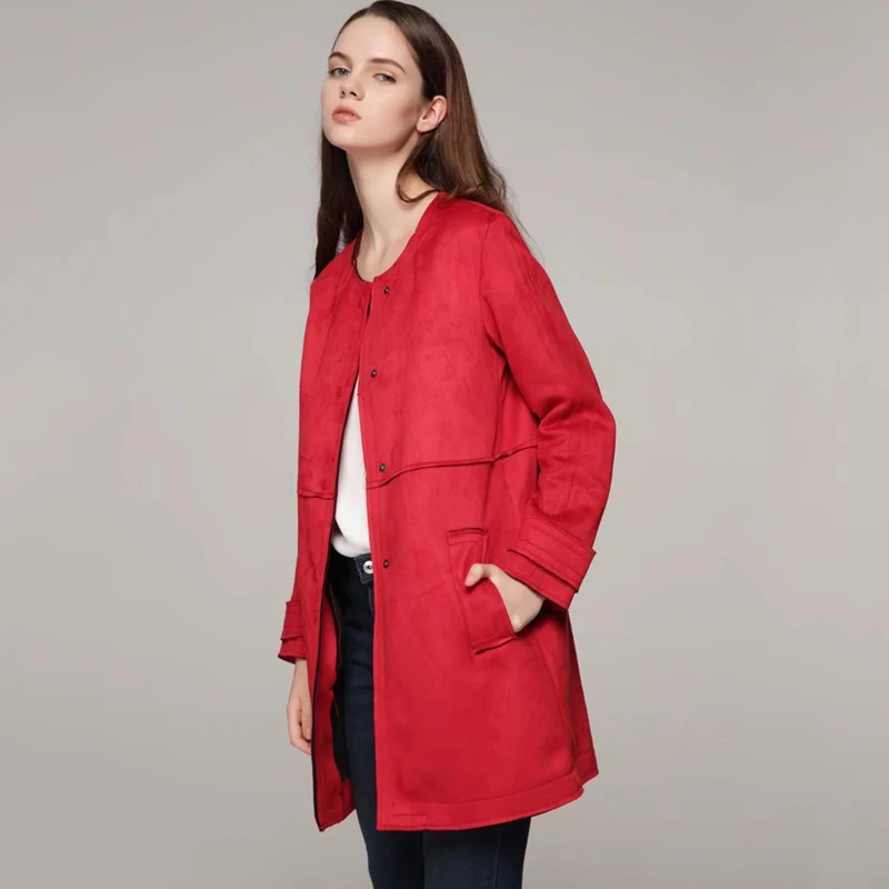 Женская замшевая куртка TMODA290 длинная брендовая из искусственной кожи модная