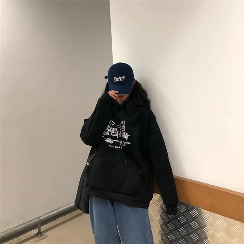 

Толстовка Женская бархатная с мультяшным принтом, Свободный свитшот в японском стиле Харадзюку, ольччан, милая одежда в Корейском стиле для...