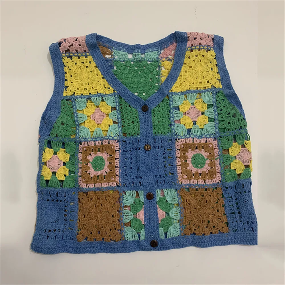 Bohemian Floral Embroidery Crochet Vest Women Sleeveless Waistcoat Summer Knit Vests Crop Top Vintage Chaleco Mujer | Женская одежда