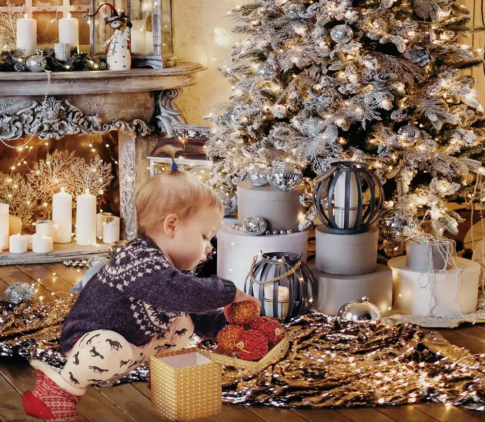 Фон Allenjoy для фотосъемки Рождественский роскошный интерьер гостиной Блестящий