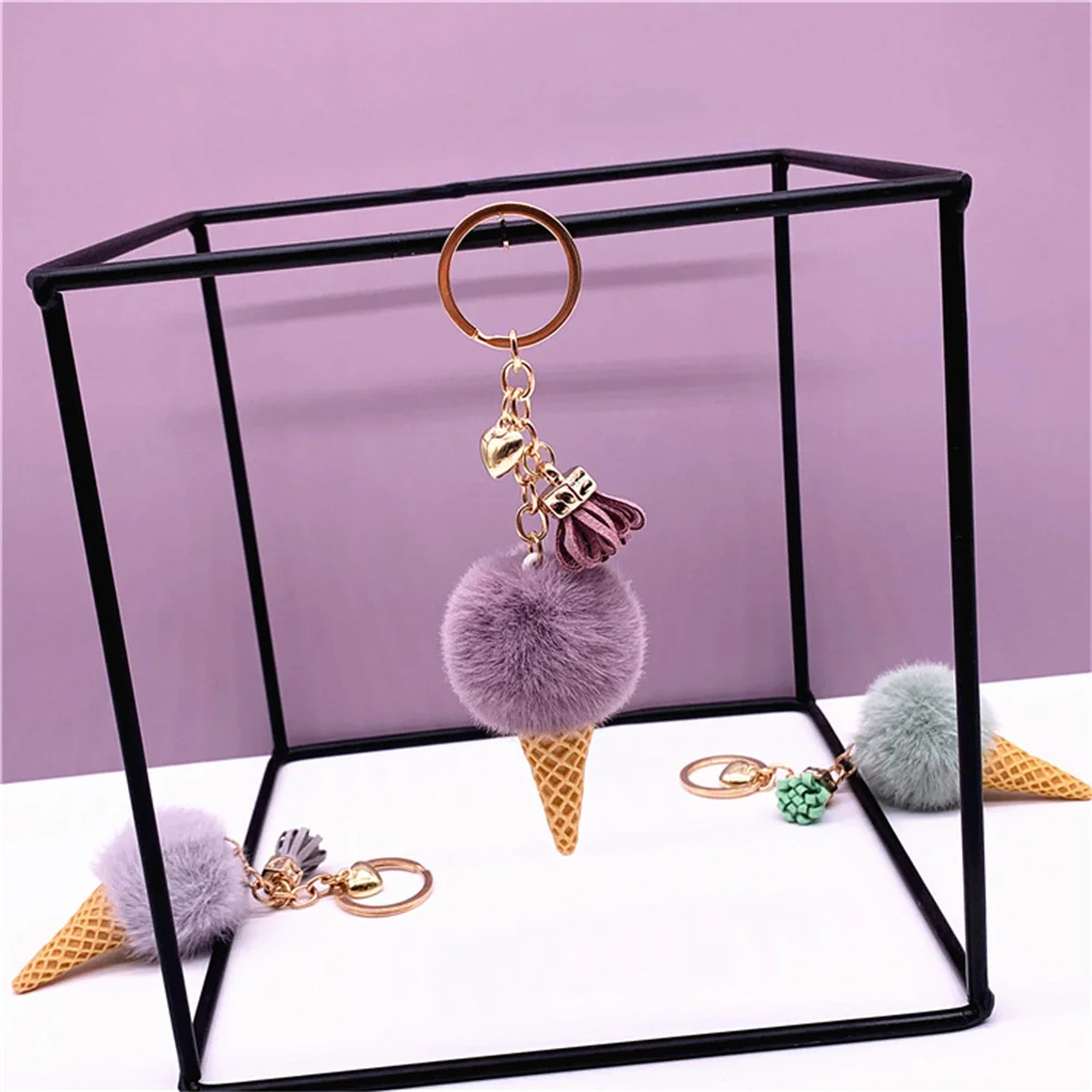 

1pcs Ice Cream Pendant Keychain Cute Cartoon Keychain Plush Bags Hang Cone Car Key Chain Ring Creative Gift Key Accessories