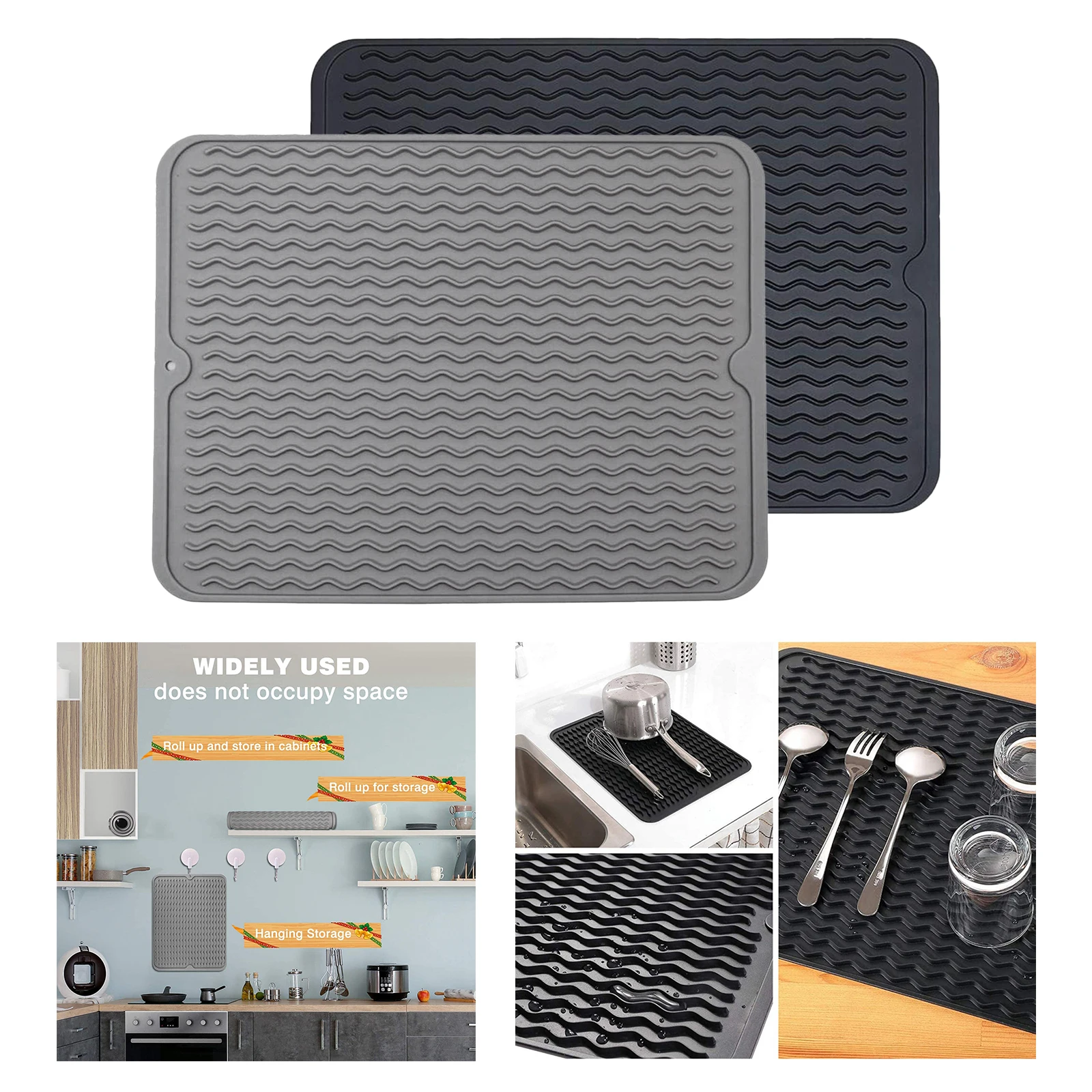 

16x12inch Silicone Dish Drying Mat Large Durable & Flexible Hot Pads BPA Free
