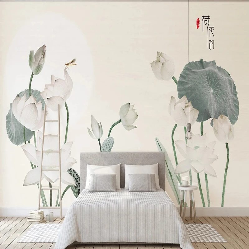 

Custom 3D Murals Lotus Leaves Photo Wallpaper Living Room Bedroom Background Home Decor Wall Sticker Papel De Parede טפט לשיש מט