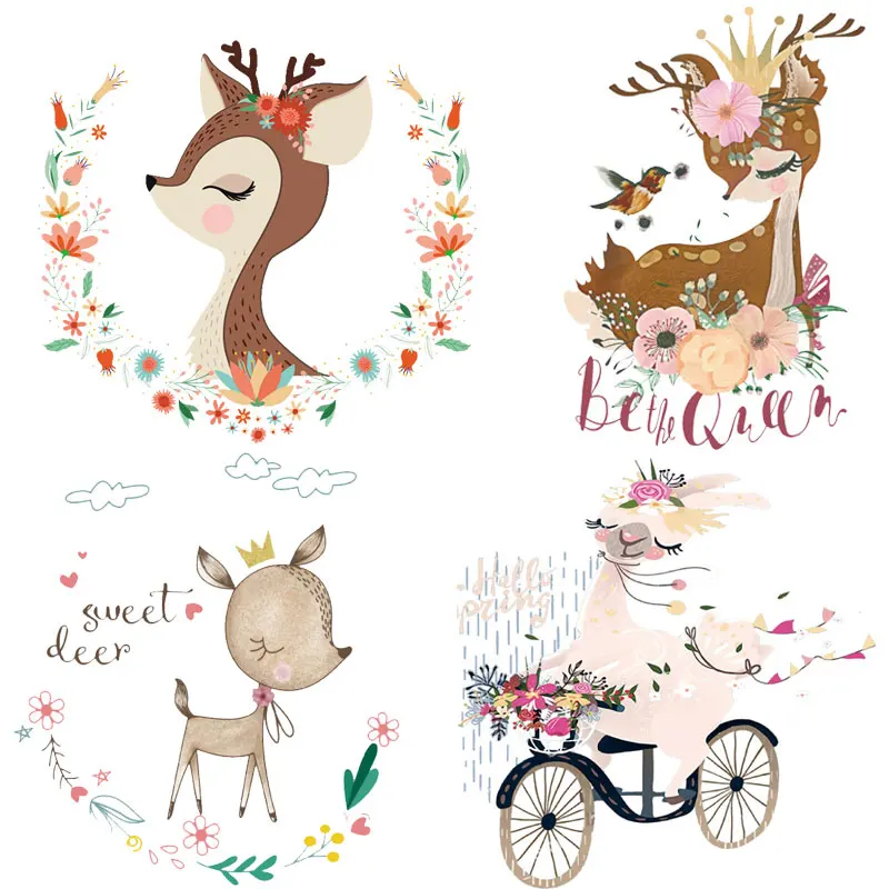 

Christmas Cute Deer Patches Heat Transfer Stripes Stickers Washable DIY Iron-on Patches for Clothing Kids Appliqued T