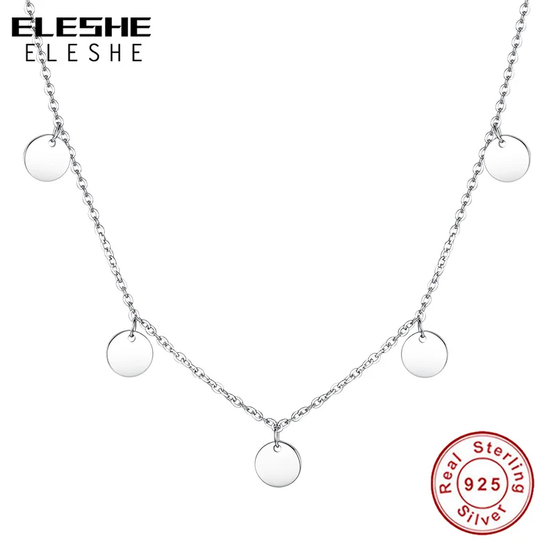 ELESHE 2020 New Luxury Fashion Round Coin Choker Necklace for Women 925 Sterling Silver Chain Necklace Collier Femme