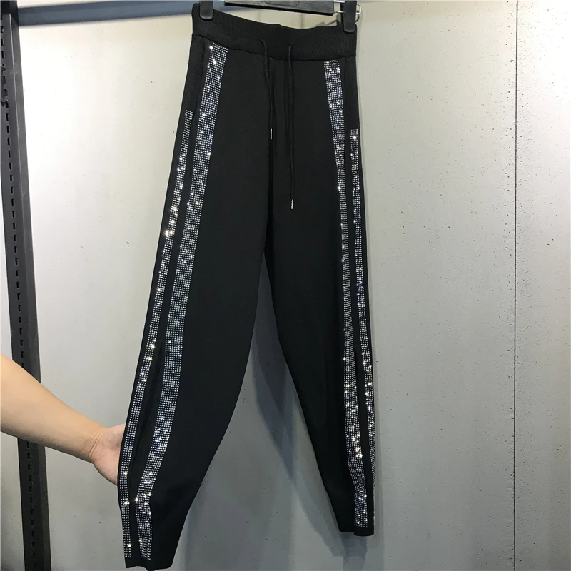 Сверхмощные горячие бурения сплит черные повседневные трикотажные брюки