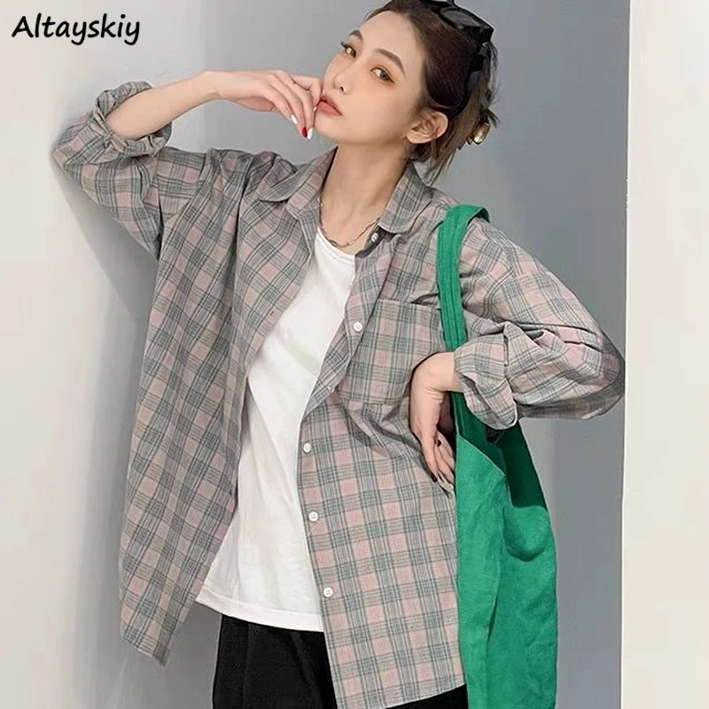 

Shirts Women Plaid Preppy Style Students Ulzzang Long Sleeve Stylish All-match Single Breasted Vintage BF Version Leisure Female
