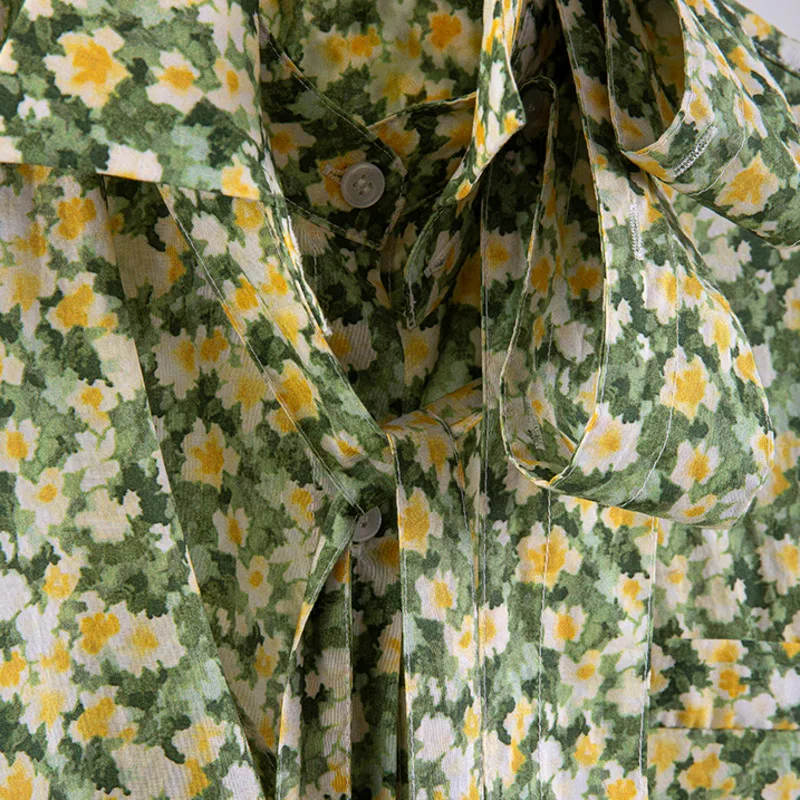 

Women Yellow Printing Patchwork Blouse New Polo Neck Disassemble Long Sleeve Loose Shirt Fashion Tide Summer 2021 C954