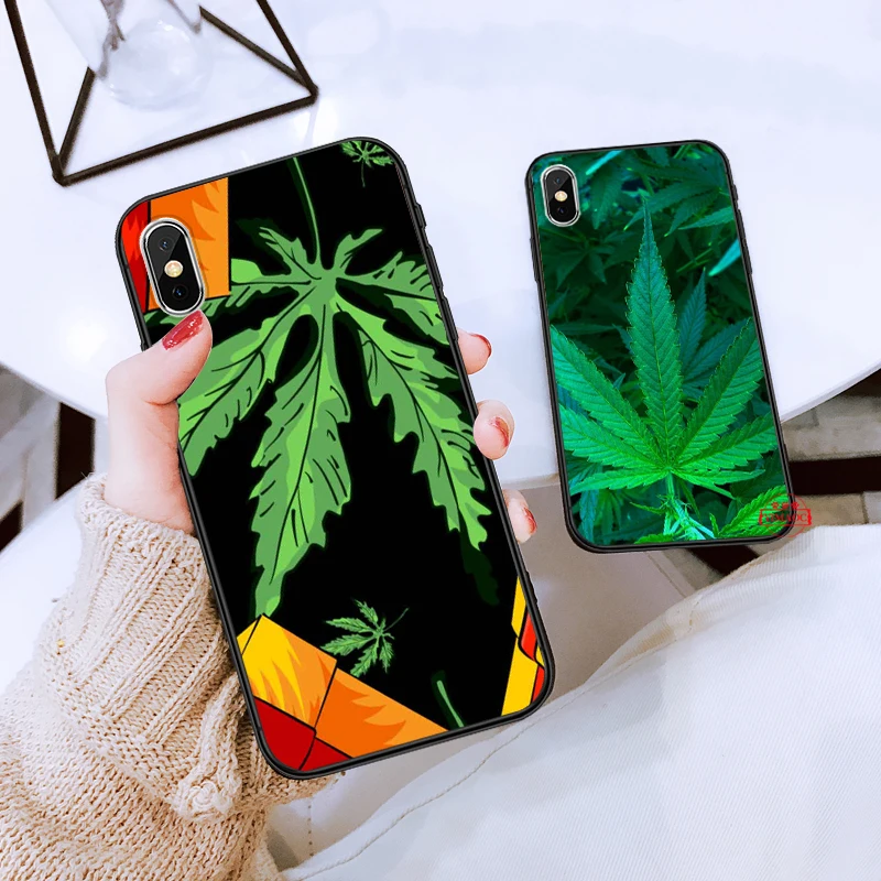 Tropical weed hemp leaves Silicone Case for iPhone 5 5S 6 6S Plus 7 8 11 Pro X XS Max XR |