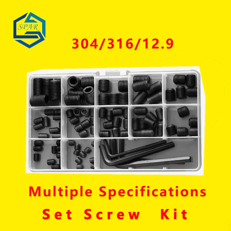 

Set Screws Kit Set Slotted Convex End Set Screws Flat Point Concave Set Screw Cone Point Set Allen Screws Set 304/316/12.9