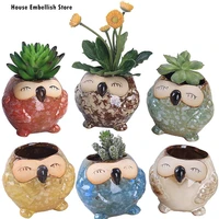 6pcsset ceramic owl flowerpot cute animal style succulent mini plant pot creative colorful glazed crafts gift garden home decor