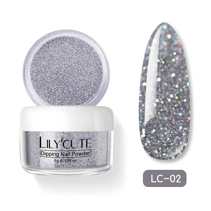 Holographic LC-02 LILYCUTE голографическое погружение ногтей Блеск порошок наборы градиентный французский порошок для ногтей цветной натуральный сухой пигмент для ногтей - Цвет: Holographic LC-02