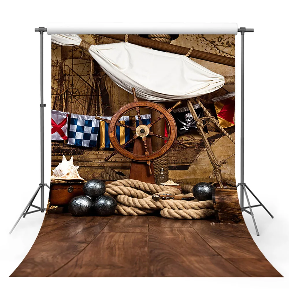 

Фон для фотосъемки с изображением пиратского корабля мальчика дня рождения деревянная колода навигация фон Приключения карта мира детская...