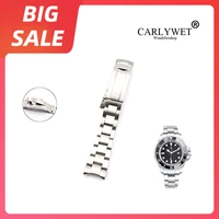 carlywet 20 21mm silver solid curved end steel screw links watch band bracelet glide flip lock clasp for rolex oyster deepsea