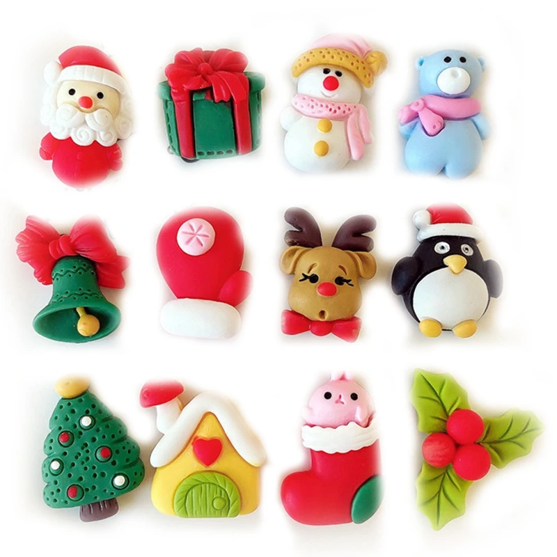 

12 Pcs New Cute Christmas Series Flat Back Cabochon Scrapbooking Hair Bow Center Embellishments DIY Accessories