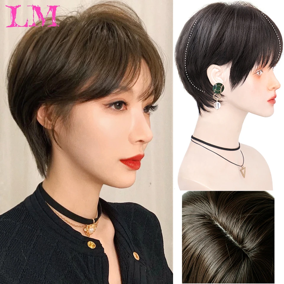 

LM Short Bob Wig With Bangs Synthetic Wigs For Women Ombre Black Red Blonde Pink Lolita Cosplay Party Natural Hair Perruque Bob