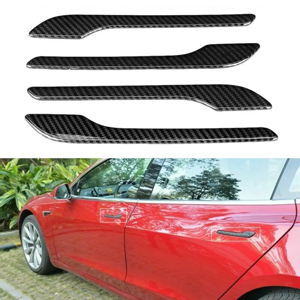 4 шт. Роскошный чехол для внешней двери из углеродного волокна с отделкой Tesla Model 3