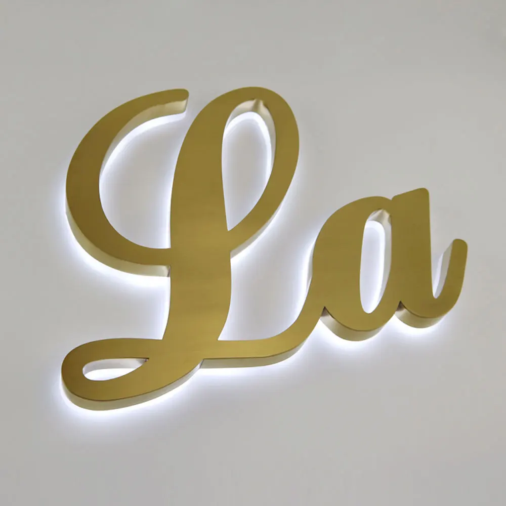 

Brushed Golden Channel Letter Stainless Steel Led Sign Lignt-up Signage Advertising Sign Logo Hotel Mall Storefront