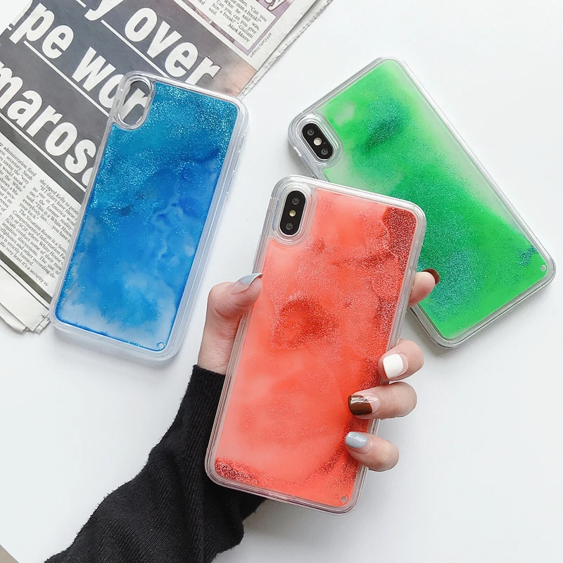 Светящийся неоновый песок Жидкий блеск зыбучий чехол для iphone 6 6S 7 8 Plus X XS 11 Pro MAX XR