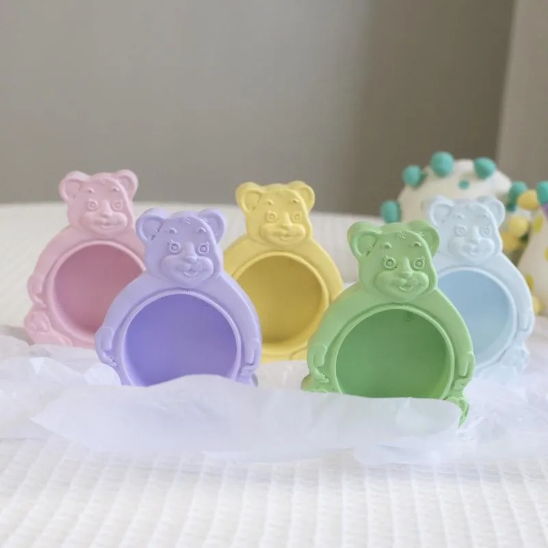 

Diy Smile Bear Candlestick Mold Handmade Aromatherapy Plaster Mold Simple Candlestick Making Tool Candlestick Silicone Mold