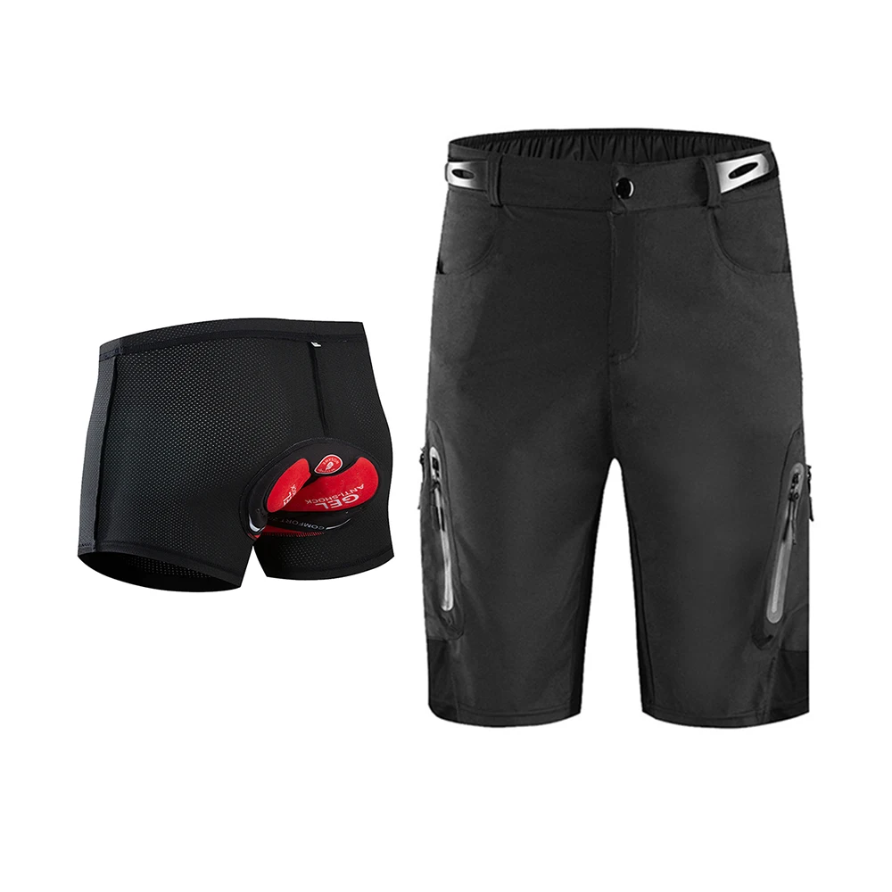 Мужские велосипедные шорты с 3D гелевой подкладкой, велосипедное нижнее белье, шорты для горного велосипеда, для пеших прогулок, мотоцикла, черные/зеленые шорты для горного велосипеда - Цвет: black