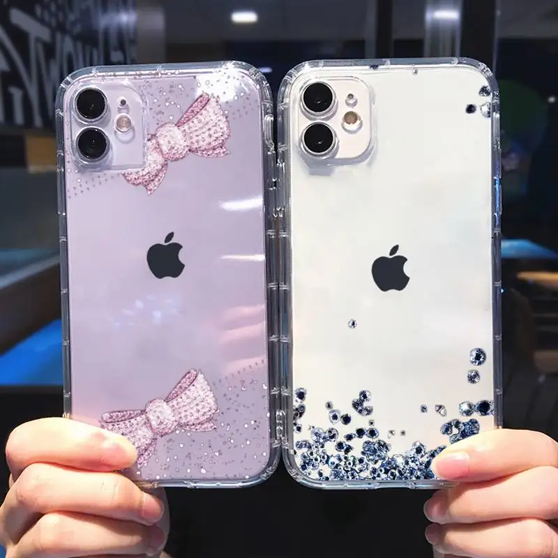 

Shiny diamond bow Phone Case For iphone 13 12 11 8 7 plus mini x xs xr pro max Transparent soft