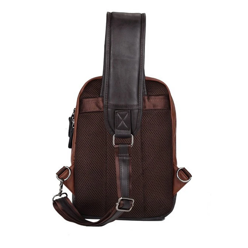 

Male Shoulder Bags PU Leather Zipper Anti-theft Travel Chest Bag Waterproof Large Capacity Male Headset Hole Crossbody Bag Male