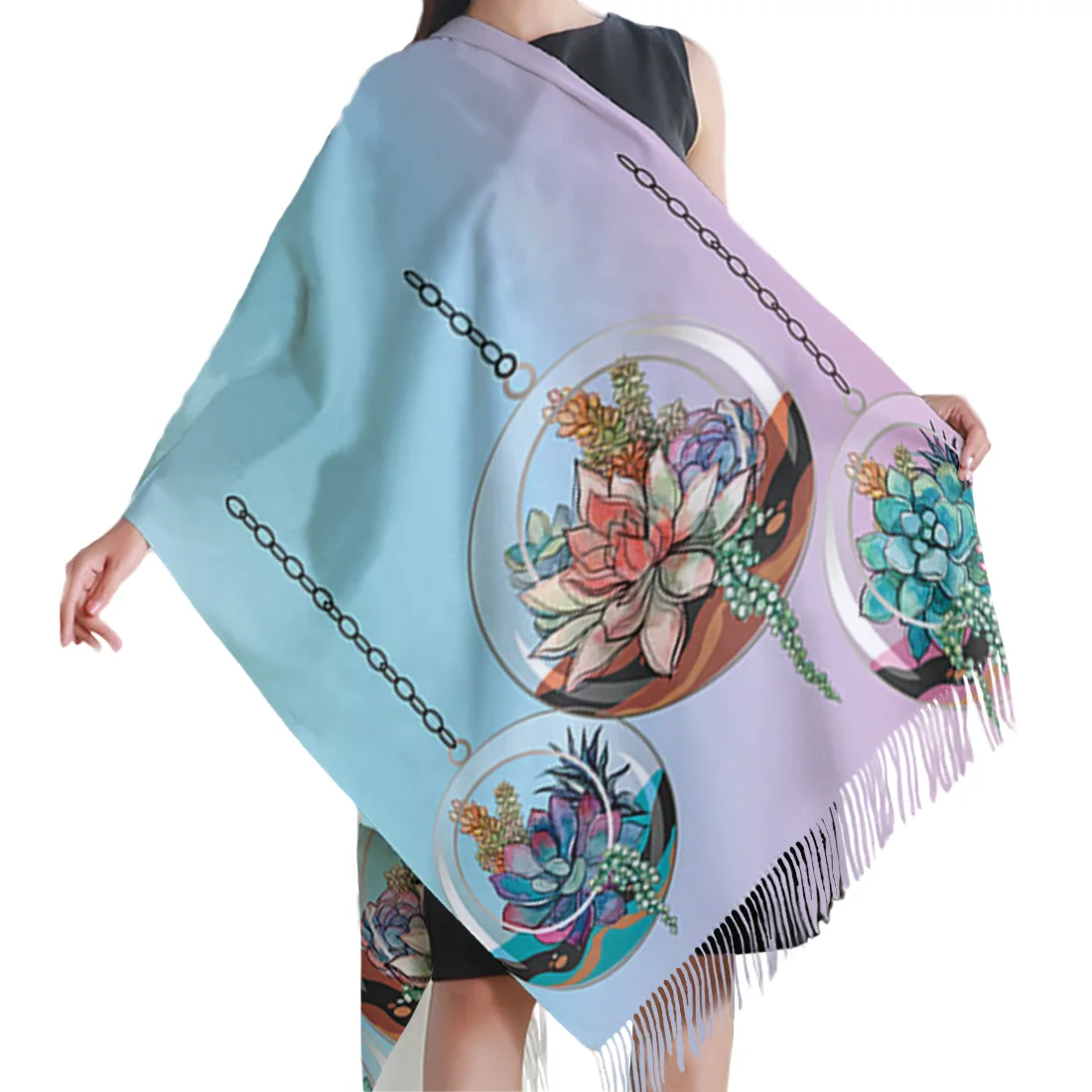 Градиент розовый зеленый градиент шали и обертывания женский модный кашемировый