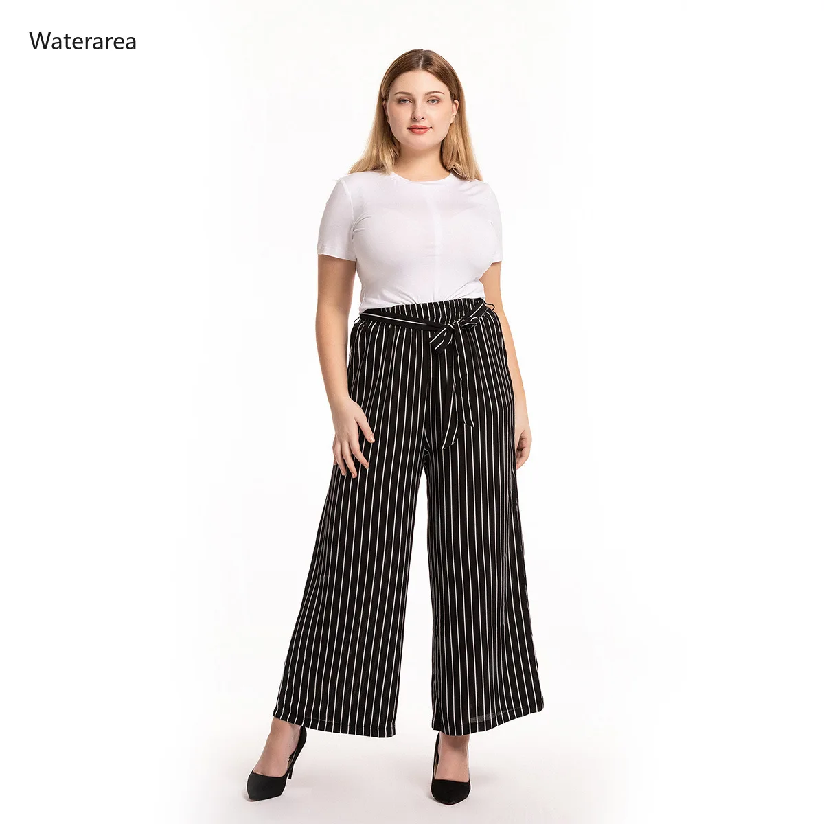 2019 новые осенние женские широкие шифоновые брюки размера плюс в полоску с