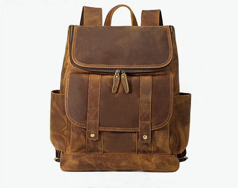 brown Винтажный кожаный мужской рюкзак crazy horse, многофункциональный, 15,6 дюймов, для ноутбука, большой емкости, рюкзак для путешествий, мужской рюкзак из воловьей кожи - Цвет: brown