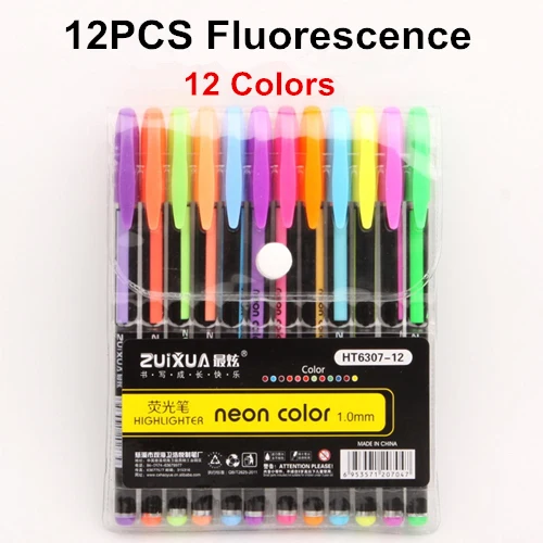 12Color Fluorescence GENKKY продвижение ручка 48 Цвета набор гелевых ручек гелевая ручка с блестками, способный преодолевать Броды для взрослых раскраски журналов для рисования Рисование маркер для рисования - Цвет: 12Color Fluorescence