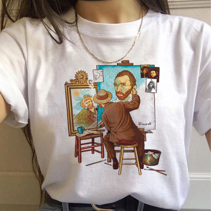 Vincent Van Gogh Harajuku эстетические футболки Женская масляная живопись Ullzang забавная футболка 90s Винтажная футболка модные футболки женские - Цвет: 7464