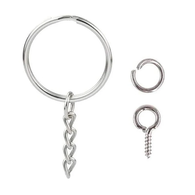 

300Pcs 30mm Flat Key Chain Rings Kit Including Split Keychain Rings Jump Rings Screw Eye Pins Jewelry Findings Making