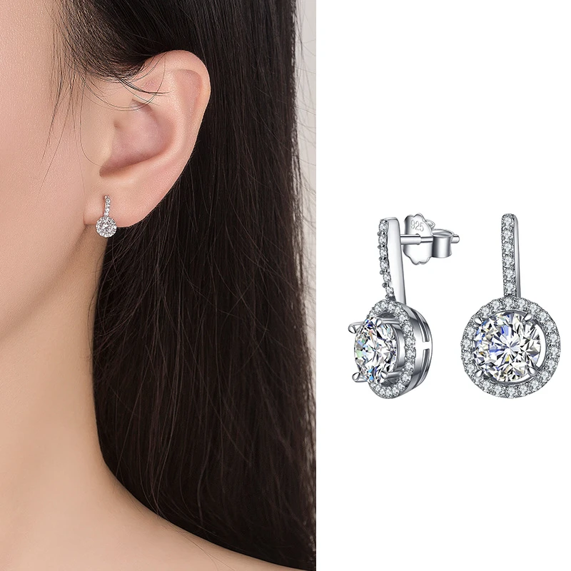 

LESF 925 Sterling Silver Music Symbol Earrings 5mm Round Halo Shiny SONA Stone Earrings Jewelry Ladies Gifts
