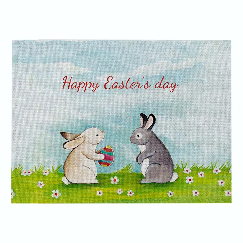 

Nordic Style Placemat Table Mat Waterproof Decor Cute Printing Children Easter Bunny Heat-Insulation Western Food 32*42cm 1pc