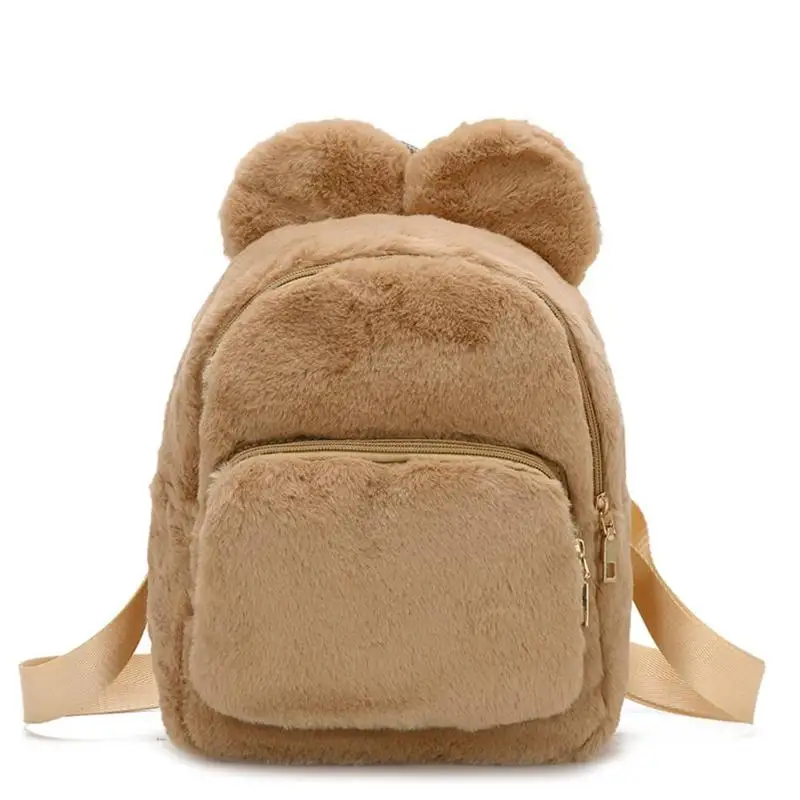 Camel Женский мягкий плюшевый рюкзак из искусственного меха, сумка на плечо, пушистая школьная сумка, милые маленькие школьные сумки для студентов, дорожная сумка на плечо - Цвет: Camel