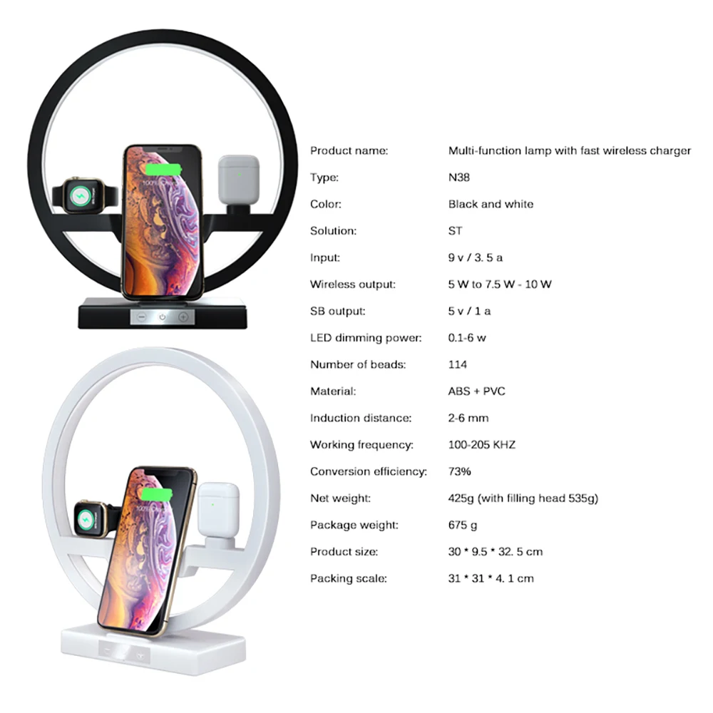 Беспроводное зарядное устройство QI со светодиодной подсветкой для IPhone 11 Pro Max