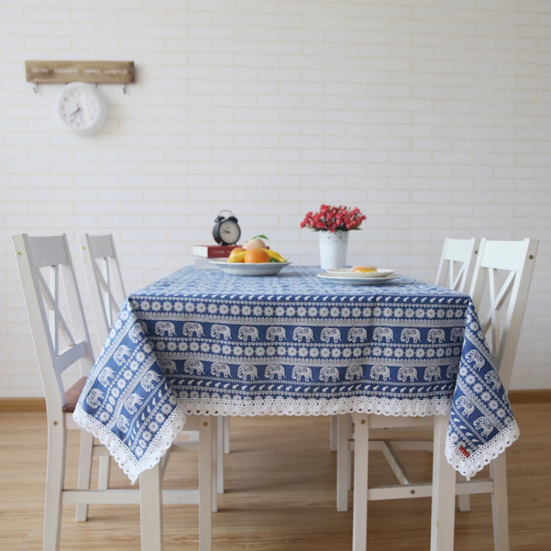 Современная скатерть для стола в полоску с синим слоном тайском стиле кружевным