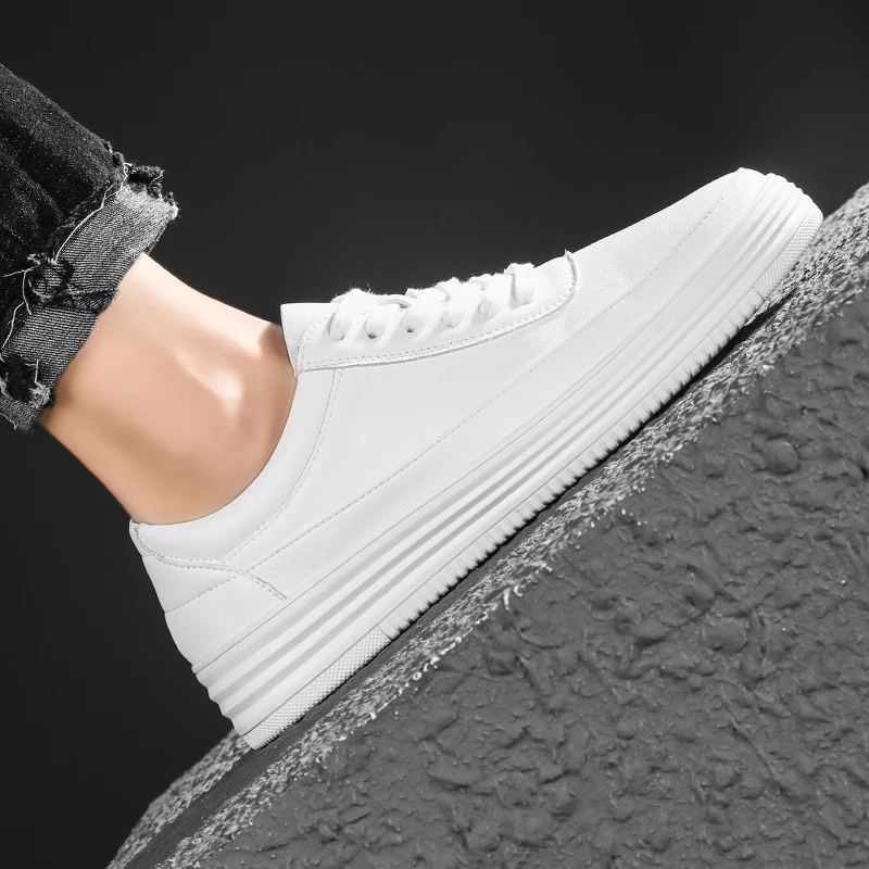 

Men Shoes fashion Leather Loafers Breathable Autumn lace up comfortable Casual Shoes Outdoor Men White Sneakers shoe