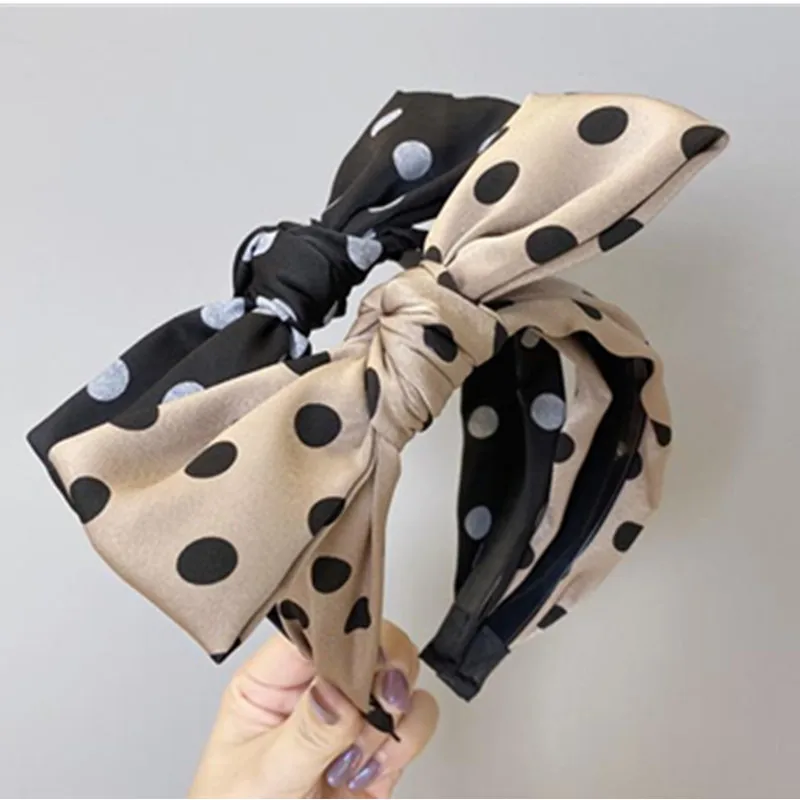 

Ladies Bow Knot Hairband Cute Dots Print Head Band Women Handmade Bowknot Headband Toothed Not Slip Side Bow Hairband Hair Hoop
