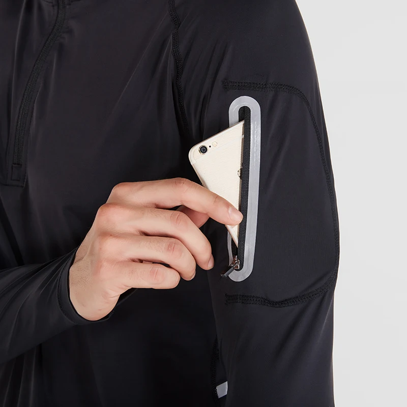 Мужская рубашка для бега пуловер на молнии с воротником Madarin длинным рукавом и