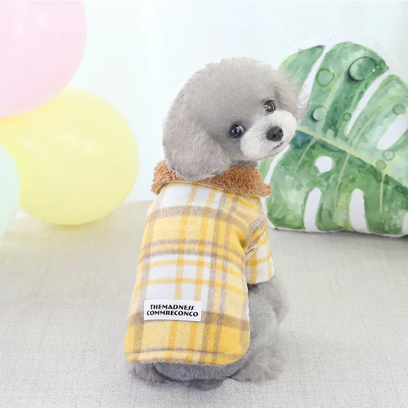 

Dog clothes pet plaid two-legged cotton padded clothes new wool warm clothes Pomeranian dog clothes