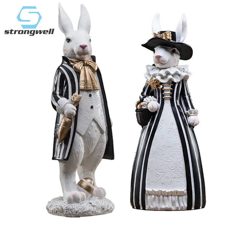 Strongwell европейские черно белые фигурки кроликов статуэтка животного для девочки