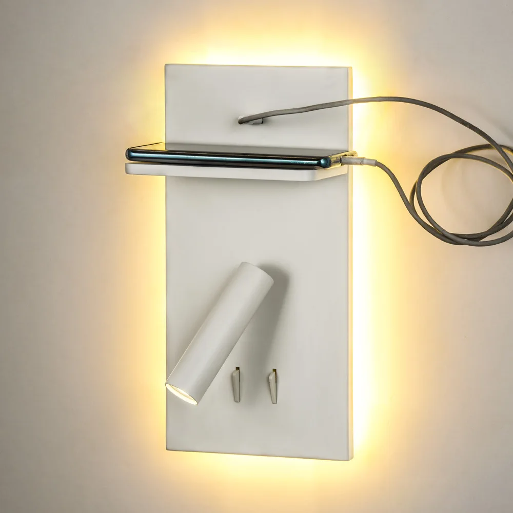 

Hotel bedroom bedside LED reading small wall lamp supports mobile phone USB wireless charging multi-function wall lamp