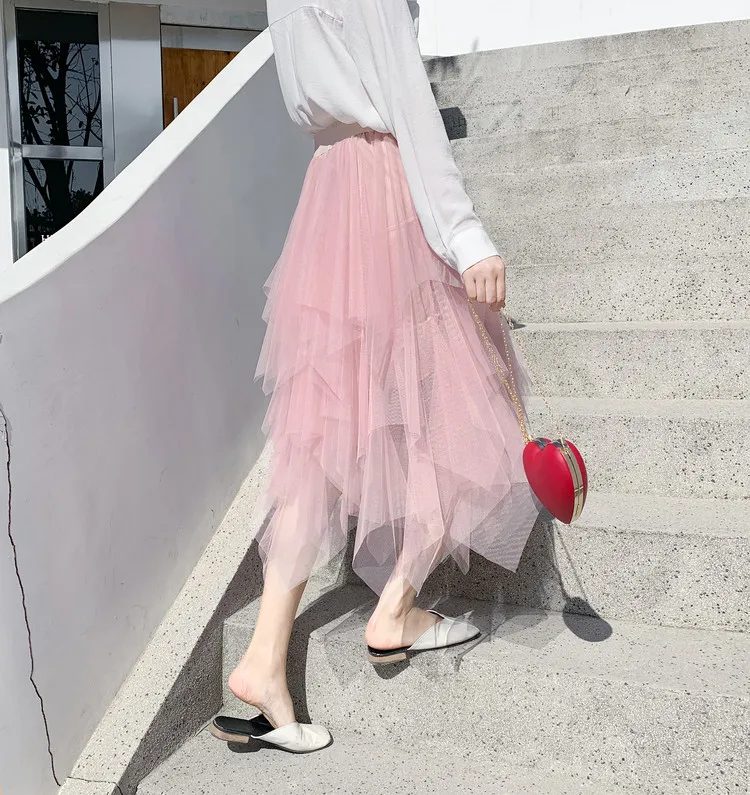 Женские фатиновые юбки, s Faldas Mujer Moda,, модные, эластичные, высокая талия, сетка, пачка, макси, плиссированная, длинная, миди, Saias Jupe, Женская юбка